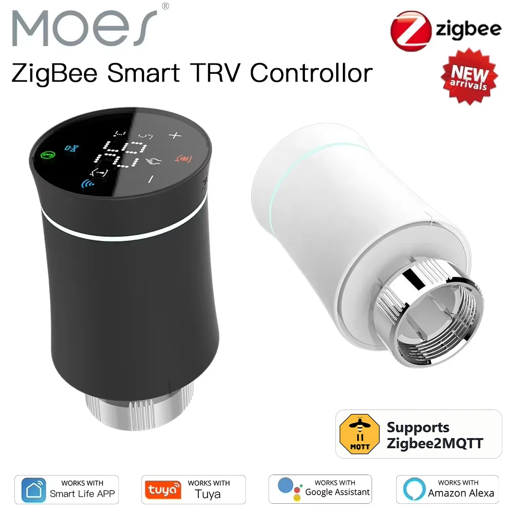 MOES ZigBee3.0 TRV Thermostat Tuya Smart Radiator Valve Actuator Programmable Temperature Controller Alexa Google Voice Control