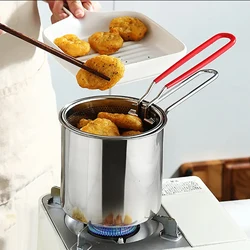 4pieces Stainless Steel Deep Frying Pot Portable Frying Pot With Strainer Basket Tempura French Fries Fryer Utensils Kitchenware