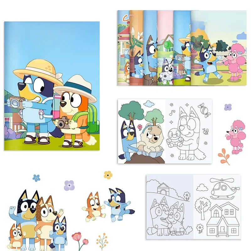 Bluey Bingo Anime Figure Coloring Book para crianças, Cartoon Graffiti Painting Book, Cor DIY,