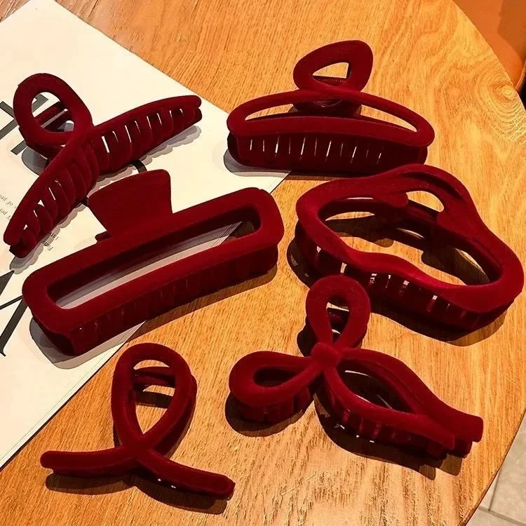 Pinces à cheveux avec nœud en velours rouge pour femmes, pince à cheveux française élégante, épingle à cheveux, accessoires pour cheveux, couvre-chef féminin, cadeau, automne hiver