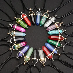 20pcs Random Natural Stone Hexagonal Column Pendants, Mixed Color Chakra Natural Stone Crystal Multi-color Pendant Necklace