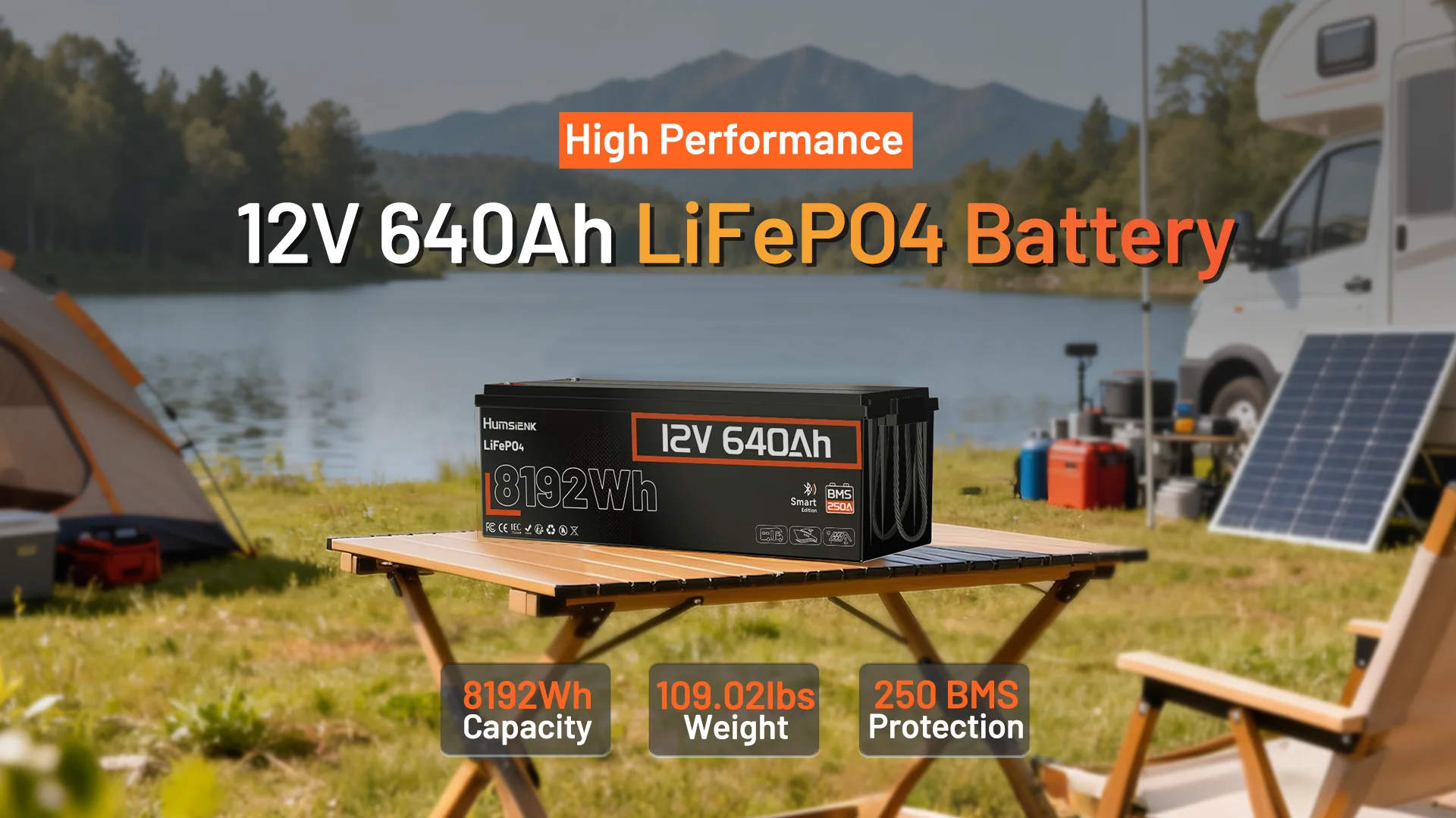 Humsienk 12V 640Ah LiFePO4 Lithium-Batterie mit Bluetooth, 250A BMS, 15000+ Zyklen, 600Ah+ LiFePO4-Akku, IP65 & Tieftemperaturschutz, Max. 8192Wh Ausgangsleistung Perfekt für Off-Grid, Heim-Backup, Solarenergie, ECE R10 Zertifiziert – Detail 3