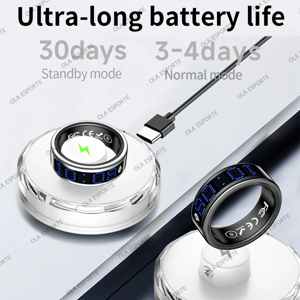 Smart Ring Stainless Steel Fitness Tracker, Bluetooth Health Ring with Charging Base, Heart Rate, Blood Oxygen SpO2 & Sleep Monitoring, IP68 Waterproof SmartRing for Men Women USA Free Shipping