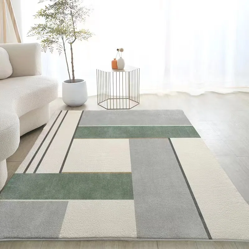 

Nordic Style Green Gray White Splicing Geometric Carpet Large Area Sofa Rug For Living Room Bedroom Carpet Non-Slip Bathroom Mat