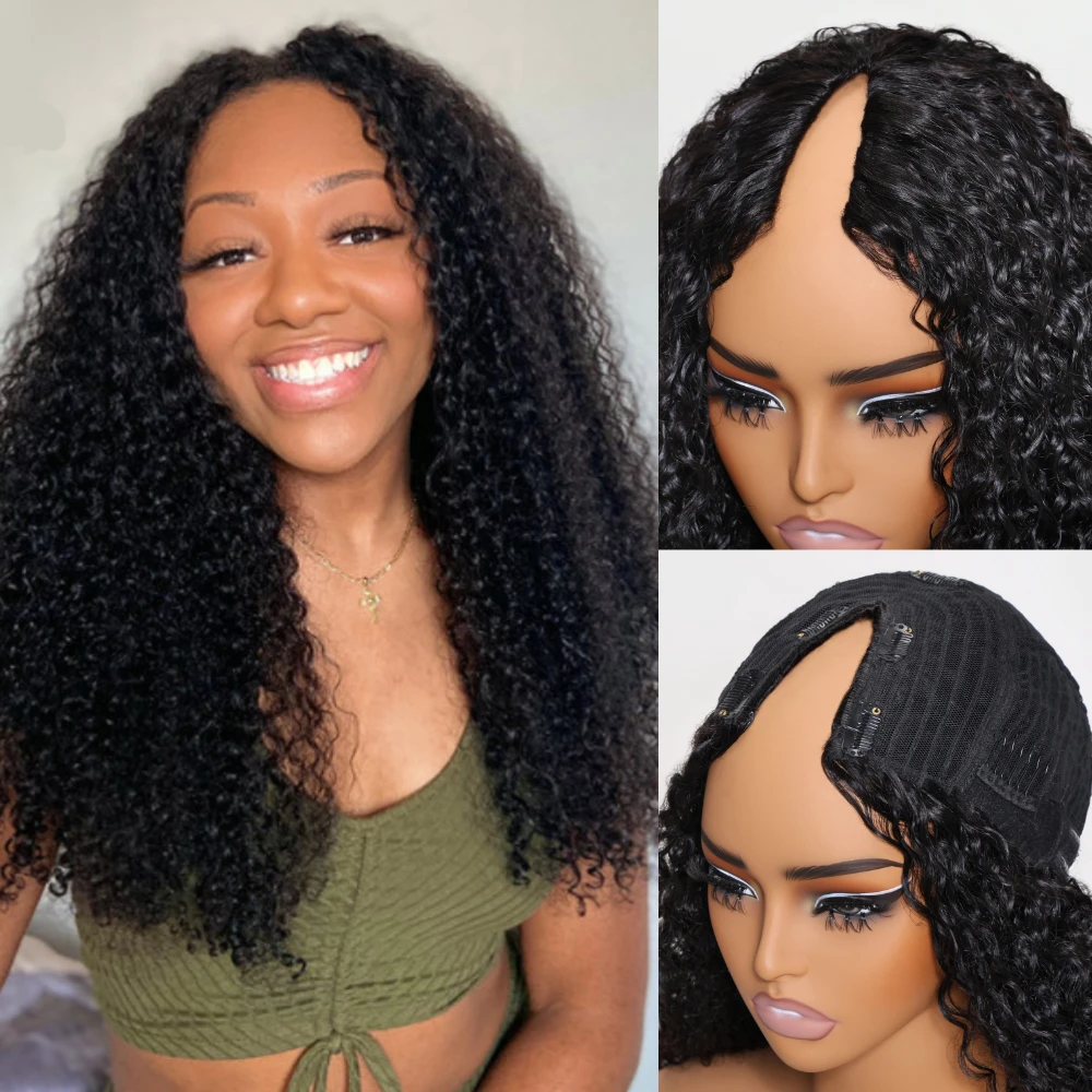 Unice EasiContour V Part Wig Human Hair Curly Wigs Seamless Edge Minimal Leave Out Upgrade V Part Wigs U Part Wigs