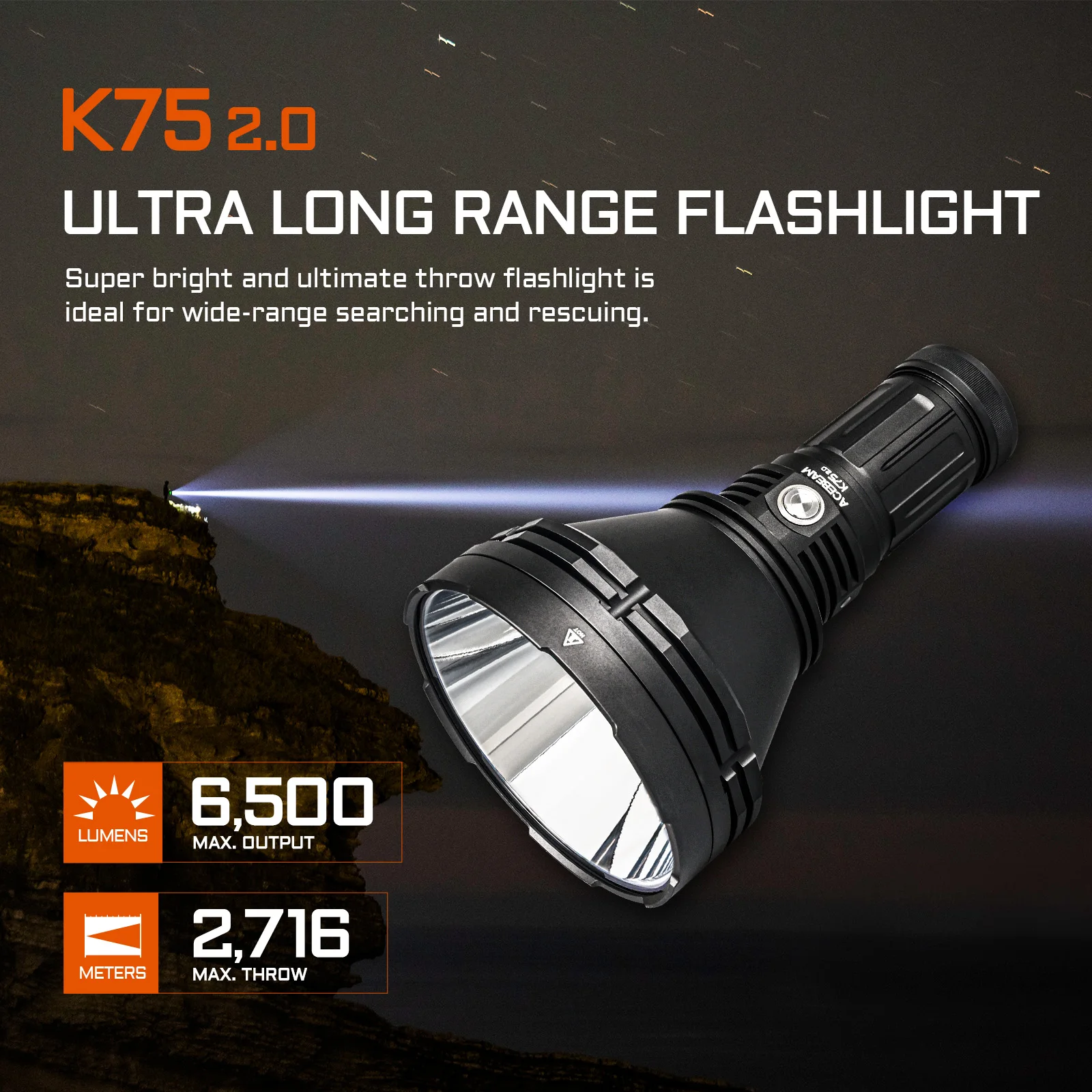 ACEBEAM K75 2.0 2500 Meters Ultra Long Range Searchlight 6300