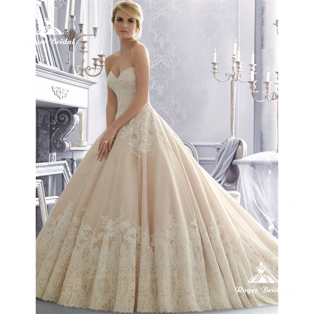 Roycebridal Strapless A Line Wedding Dress 2025 Lace Court Train Wedding Gownwedding dressrobe de mariéevestido de noivaفساتين س