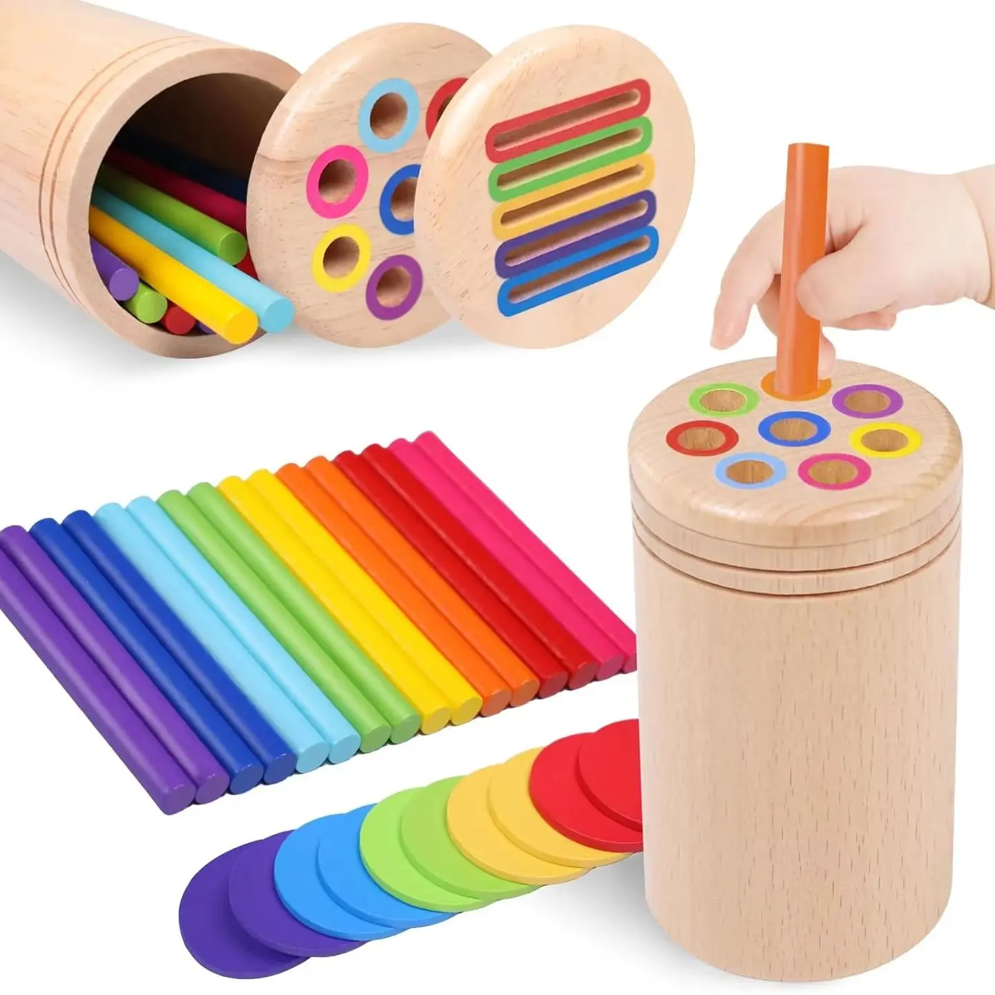 Montessori Wooden Toys Color Sorting Fine Motor Toys Shape Matching Sensory Toys Early Educational Puzzle Toys for Toddlers