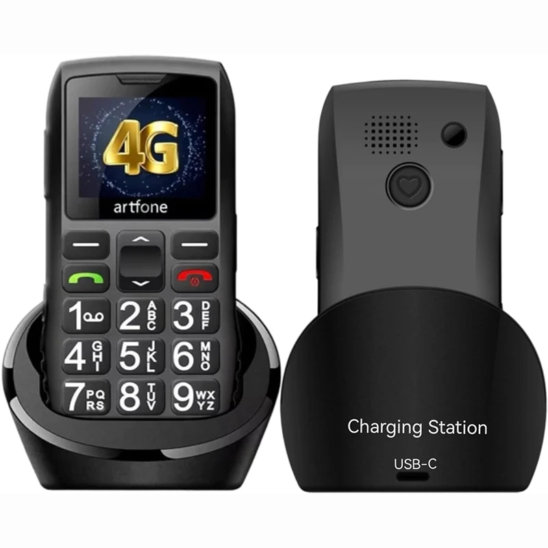 artfone C1+ 4G Téléphone Senior 1800mAh avec SOS, Station de Charge, Haut-Parleur, Bluetooth, USB-C, Grandes Touches