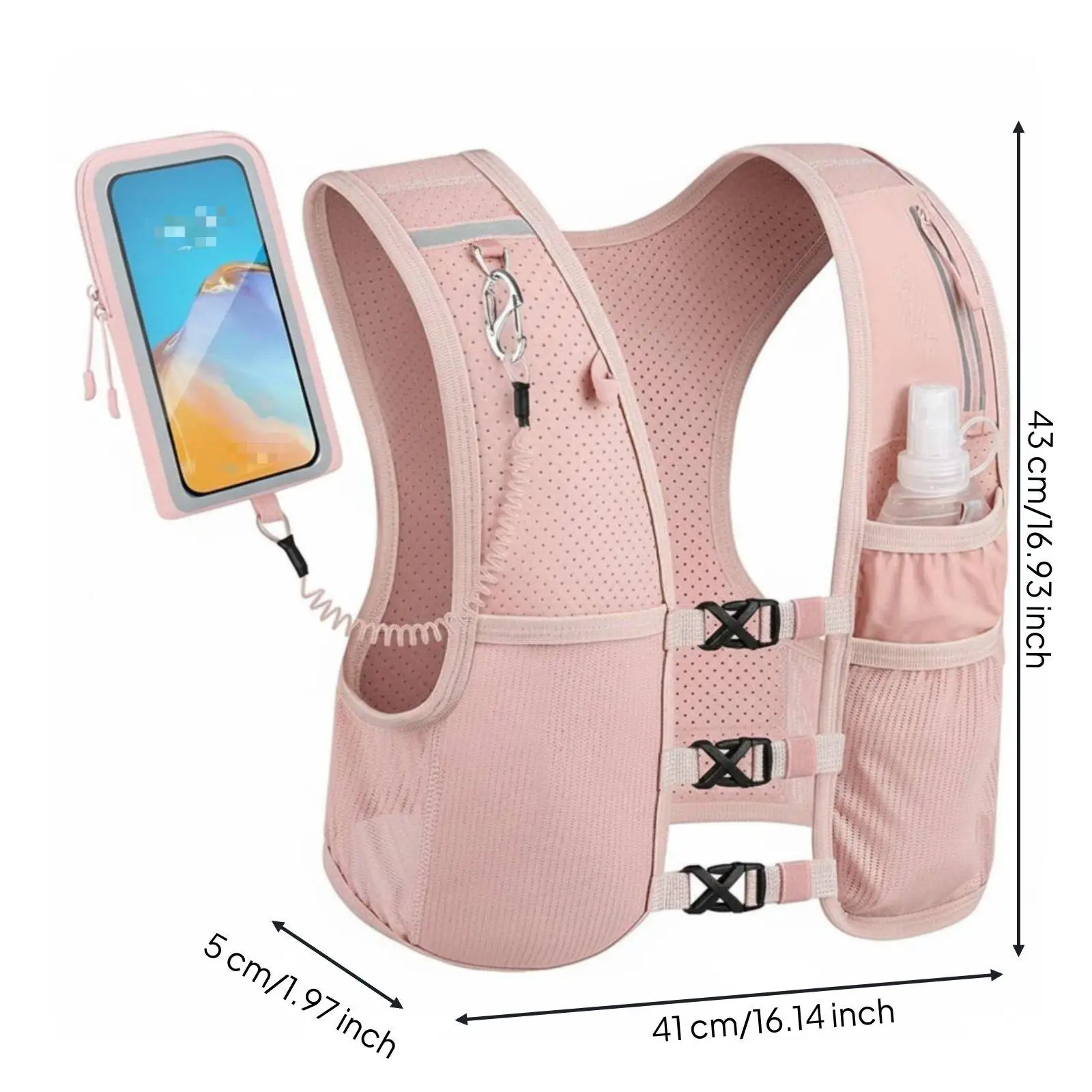 Lightweight Breathable Trail Running Vest Adjustable Pocket Backpack with Bottle & Phone Pouch for Hiking Cycling Outdoor Sports