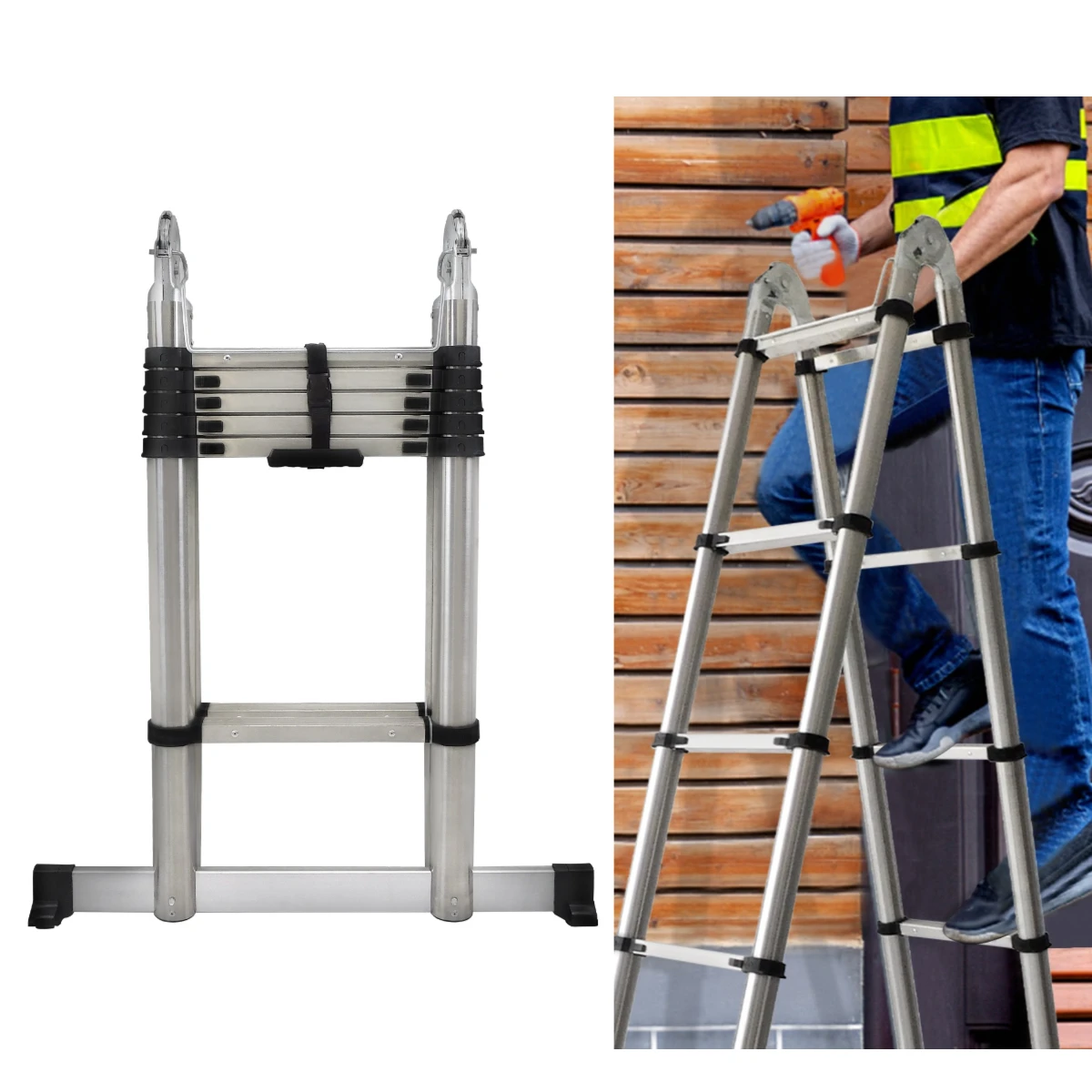 1,9 meter roestvrijstalen ladder, veelzijdig, opvouwbaar, gemakkelijk mee te nemen, niet gemakkelijk op te vouwen, roestvrijstalen ladder, stevige en stevige rechte ladder