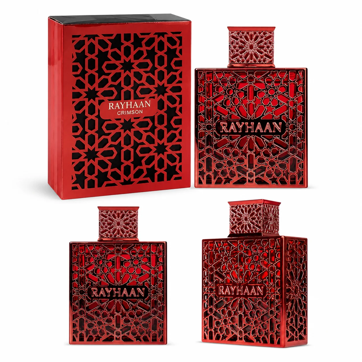 Rayhaan Crimson Red Hollow Carved Geometric Metal Bottle Men Perfume Luxury Arabian Oriental Eau De Toilette Long Lasting Fragrance Mens Cologne Gift Set For Male view 8