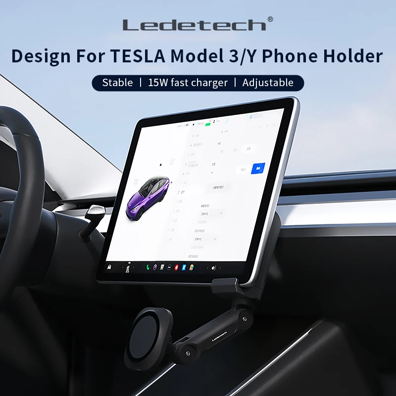 Car Phone Foldable Holder Design for Tesla Model 3/Y,Magnetic Phone Gripper Holder MageSafe Wireless Charging Phone Car Holder