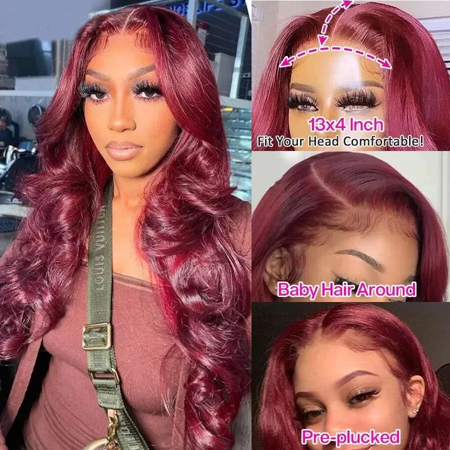 200 Density Burgundy 13x6 HD Lace Frontal Wig 99j Body Wave 13x4 Lace Front Human Hair Brazilian Human Hair 30 38 Inch For Women