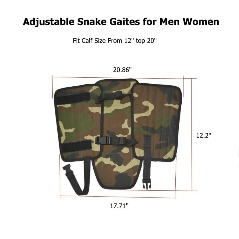 جراميق للساق مقاوم للأفعى، أكسفورد مقاوم للماء 1000D، مموه أخضر عسكري، تصميم بإبزيم قابل للتعديل، مقاوم للاهتراء والخدش