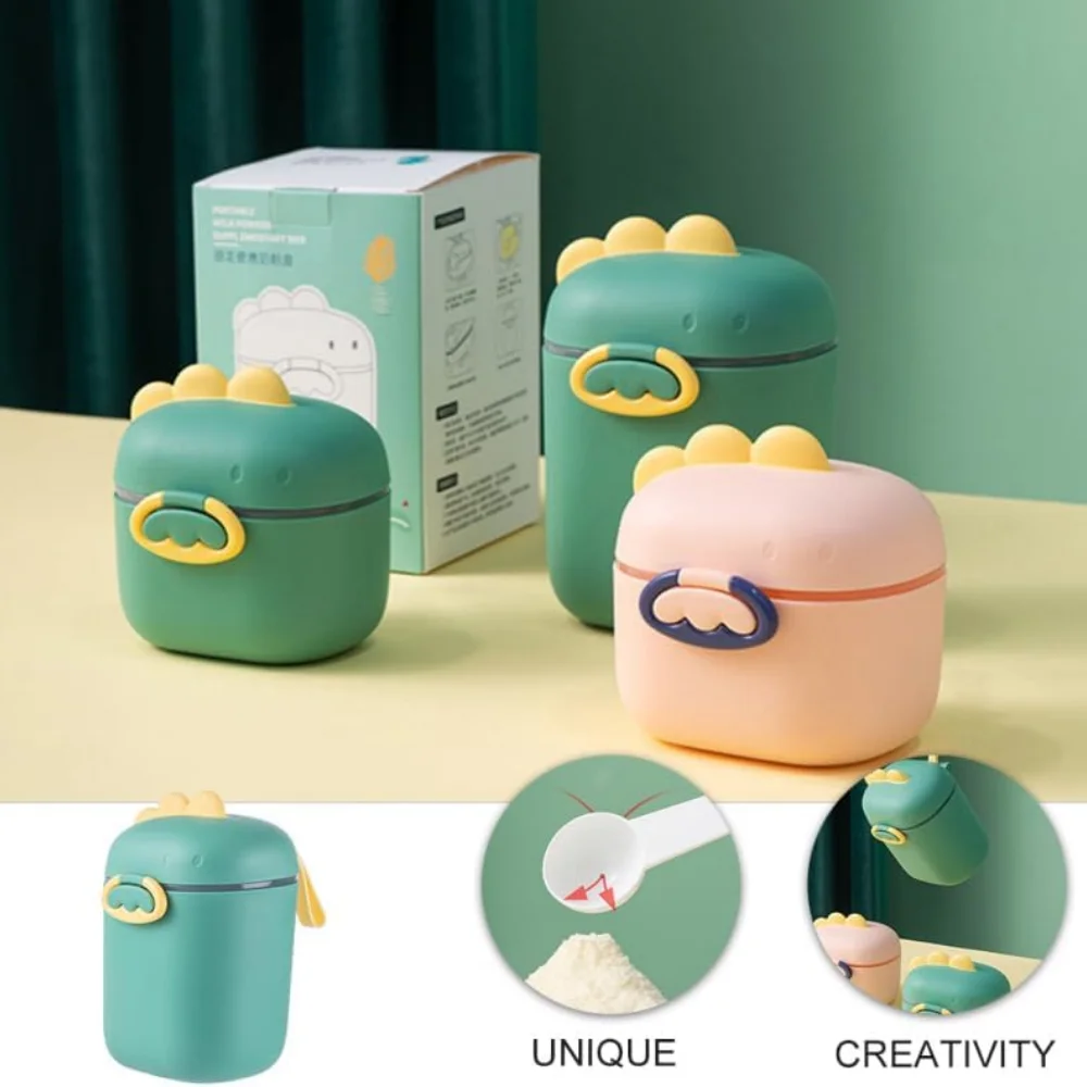 Distributeur de lait en poudre avec cuillère, récipient de lait en poudre de formule dinosaure, boîte de stockage de lait en poudre portable avec poignée, fruits et
