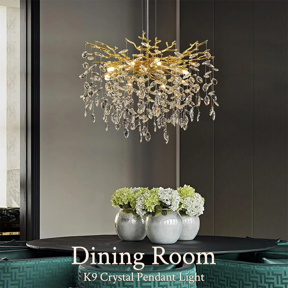 Lampadario di Lusso in Cristallo Dorato Dimmerabile Plafoniera Moderna per Interni Illuminazione Decorativa per Soggiorno Sala da Pranzo Isola Cucina Camera da Letto Villa