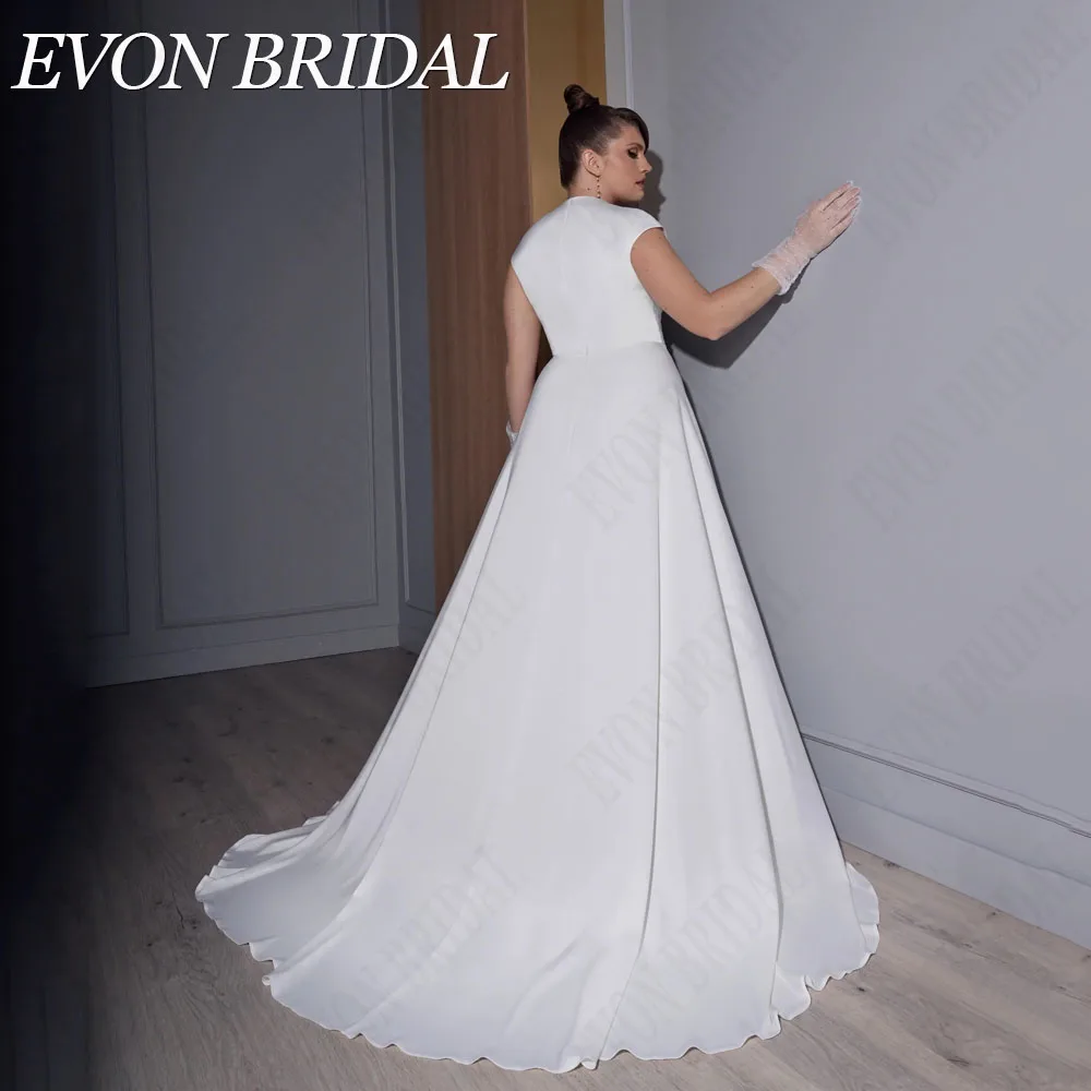 Evon Bridal Элегантная атласная шляпа с рукавами Свадебное платье с увеличенным кодомEVON свадебное элегантное платье с длинным рукавом, свадебные платья с V-образным вырезом