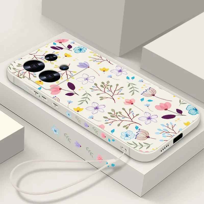Étui à lanière imprimé de petites fleurs, étui de téléphone en TPU pour Xiaomi Poco X6 X5 F6 14T 13T Pro Redmi Note 15 13 14 5G 12 13 14 Pro Plus