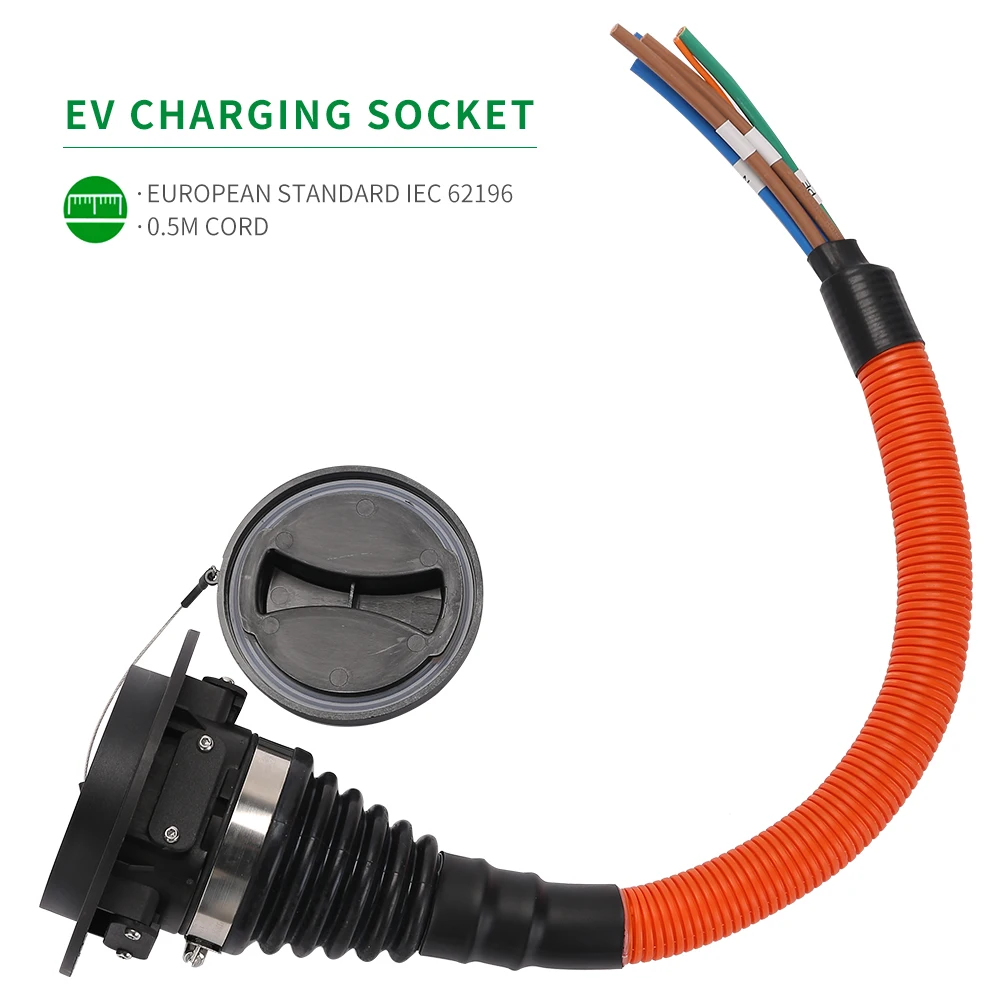 EV Carregamento Type2 soquete 32A Único trifásico IEC 62196 ‑ 2 soquete IP54 Proteção impermeável