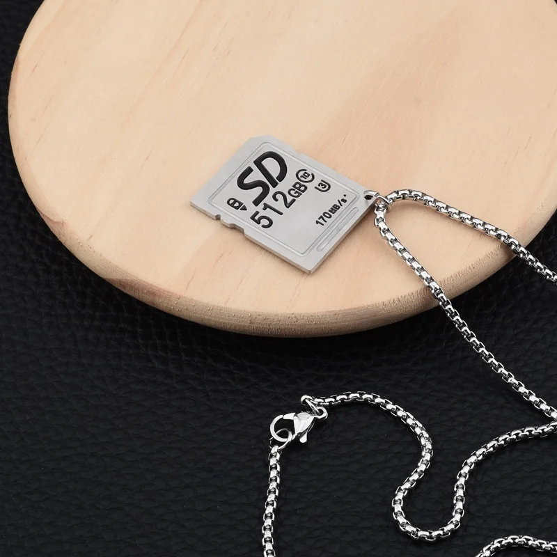 2022 New Hip-Hop Creative SD Card Memory Card Necklace Pendant Street Simple Men Women Stainless Steel Personality Jewelry Gift