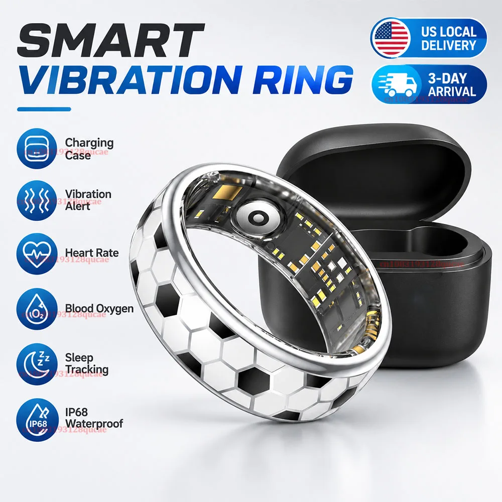 Soccer Smart Ring with Charging Case, Heart Rate Blood Oxygen Sleep Monitor, Gesture Video Control Camera Shutter, IP68 Waterproof Fitness Ring for Men Women USA