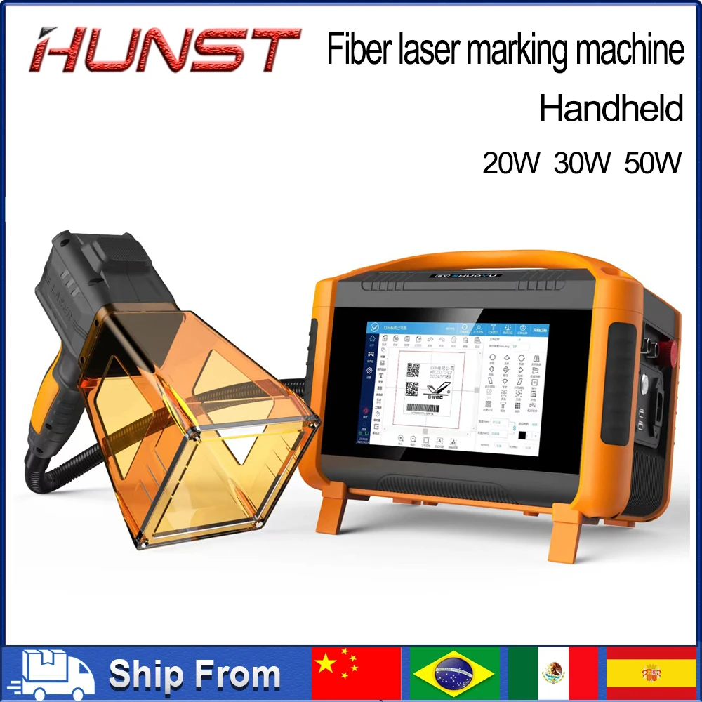 HUNST 20W 30W 50W Protable Hand-held Fiber Laser Marking Machine For  Engraving DIY Print Metal Gift LOGO QR BAR Code Word IMage