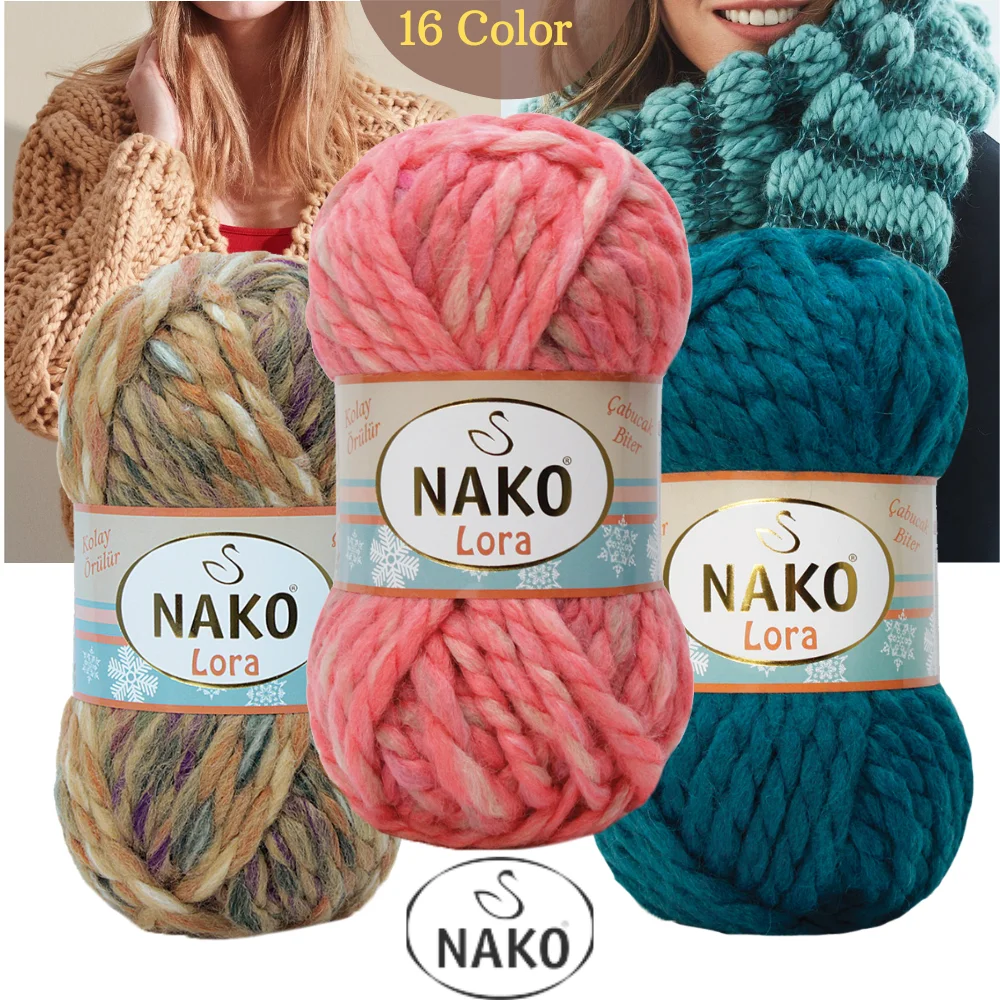 Wool Hand Knitted Yarn - 22 Color Options - 35 Meters(100gr) -  Knitting Yarn Ball - Nako Lora - Premium Acrylic - Cardigans - Scarf - Beanie  -