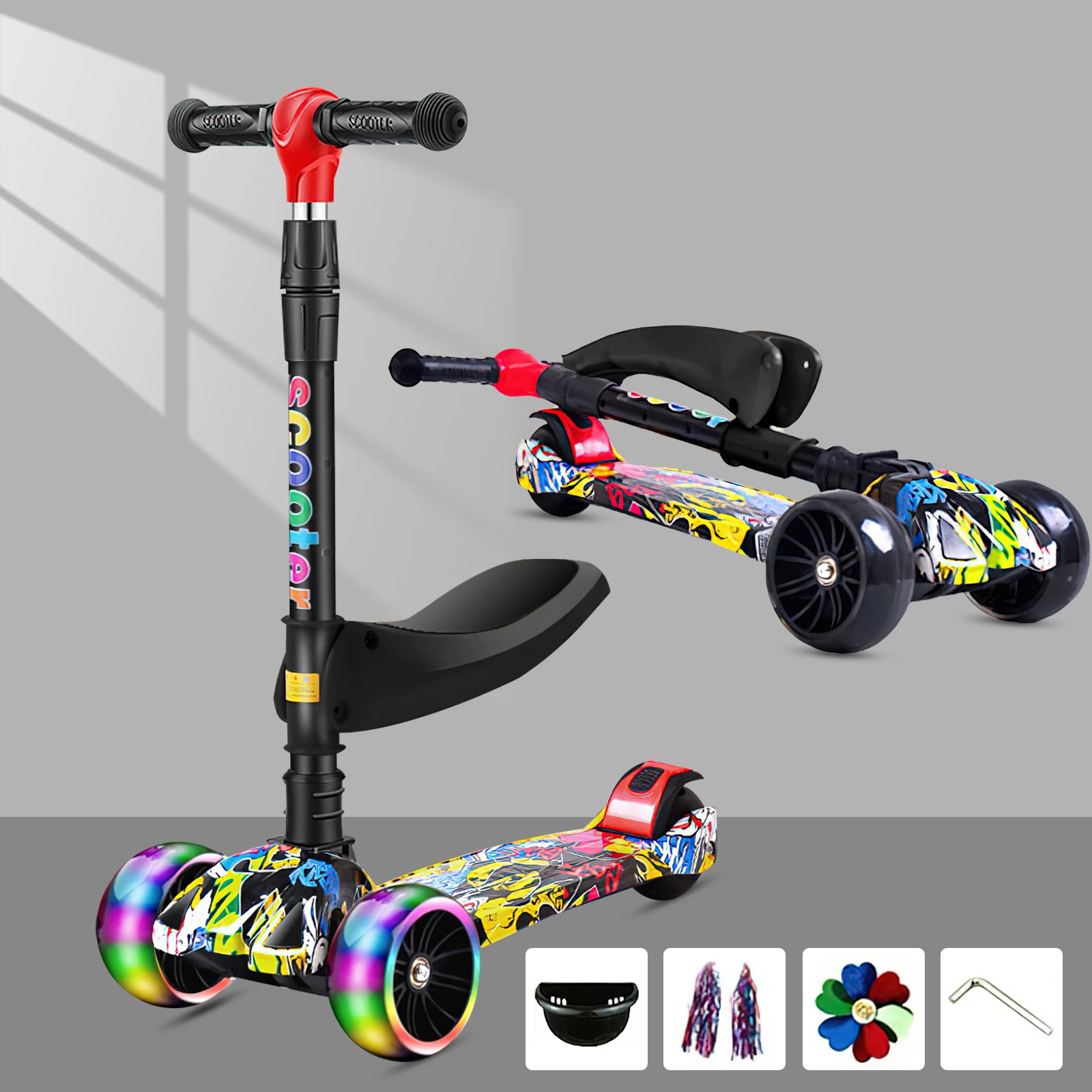Scooter pieghevole per bambini pedali allargati ad altezza regolabile Scooter per bambini Balance Bike con ruota Flash folk Foot Scooter
