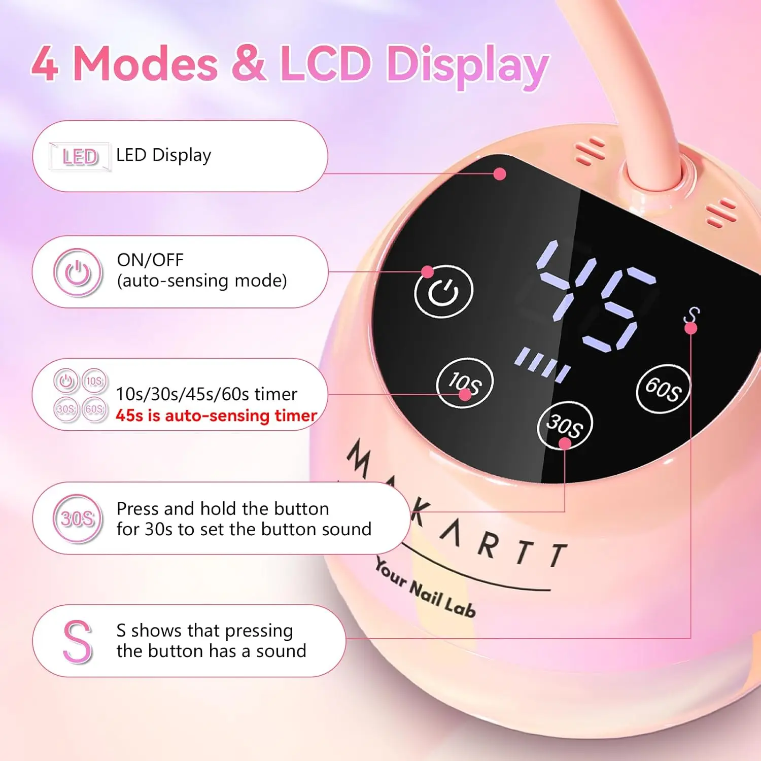 Rechargeable Nail Lamp for Gel Nail Polish - Makartt Nail Dryer USB Gooseneck UV /LED Light for Builder 3D Nail Gel Design