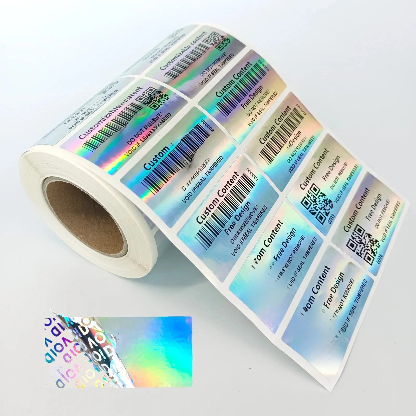 Naklejki z hologramem, niepodlegające manipulacji, z nadrukiem na zamówienie, z informacją „VOID” (gwarancja nieważna), oryginalne etykiety zabezpieczające, możliwość personalizacji treści. — zdjęcie produktu 7