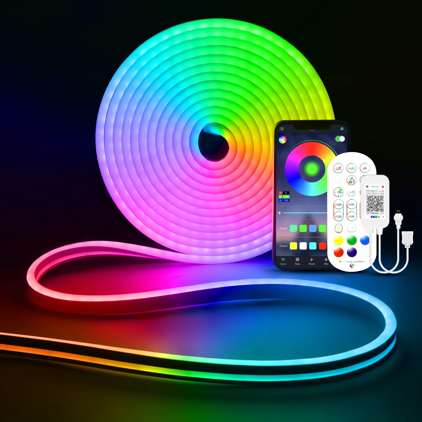 12V/24V EU-stekker RGB Neon LED-strip, 1/2/3/4/5/10/15M waterdichte RGB Neon Strip Bluetooth-app en afstandsbediening voor neon decorverlichting - afbeelding 2