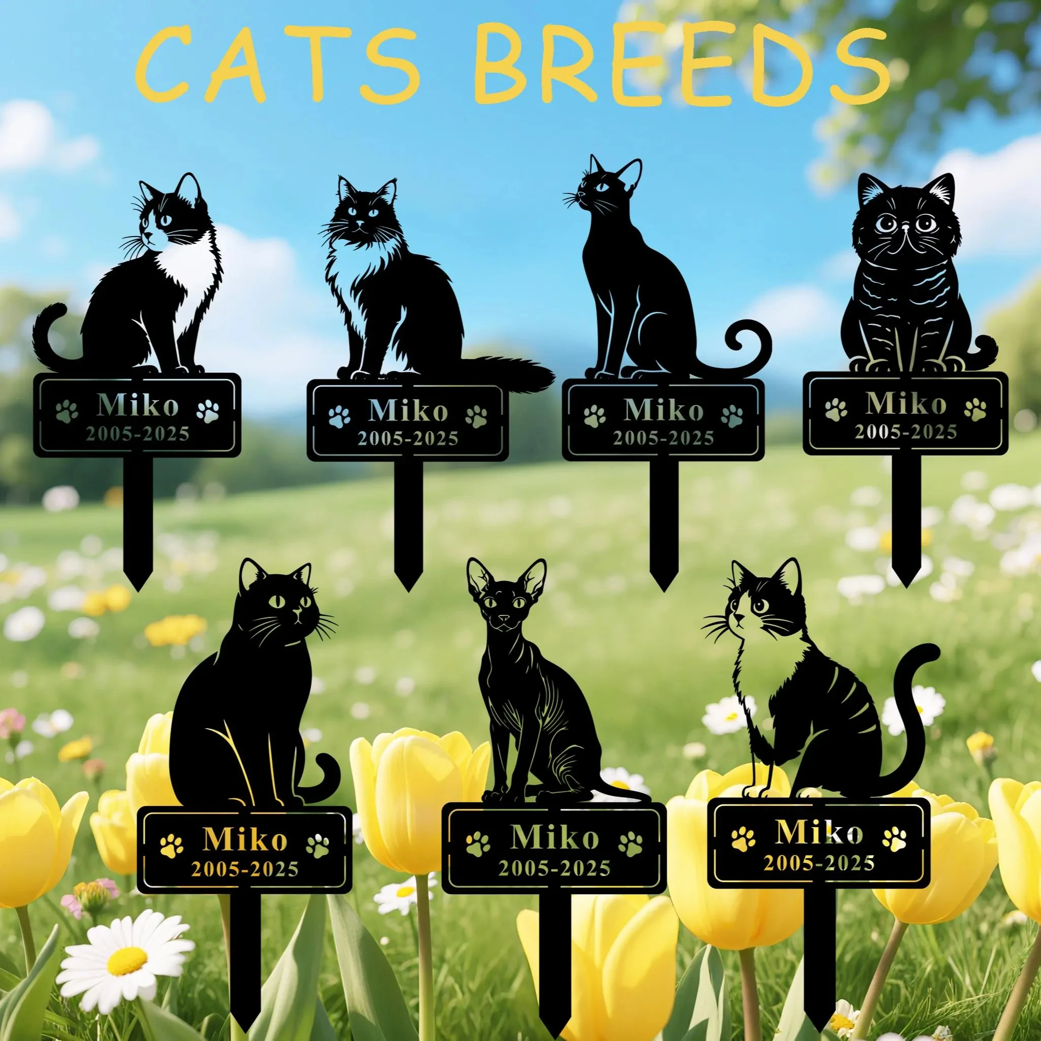 

Персонализированный металлический садовый знак памяти для кошки, индивидуальный указатель места захоронения кошки, памятная табличка в честь кошки, подарок на память о потере кошки