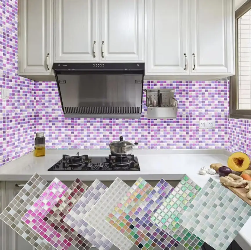 3D Design Mosaic Tile Sticker Self-adhesive Removable Peel and Stick Backsplash DIY Waterproof Waterproof Tile Sheets 5/10/20pcs
