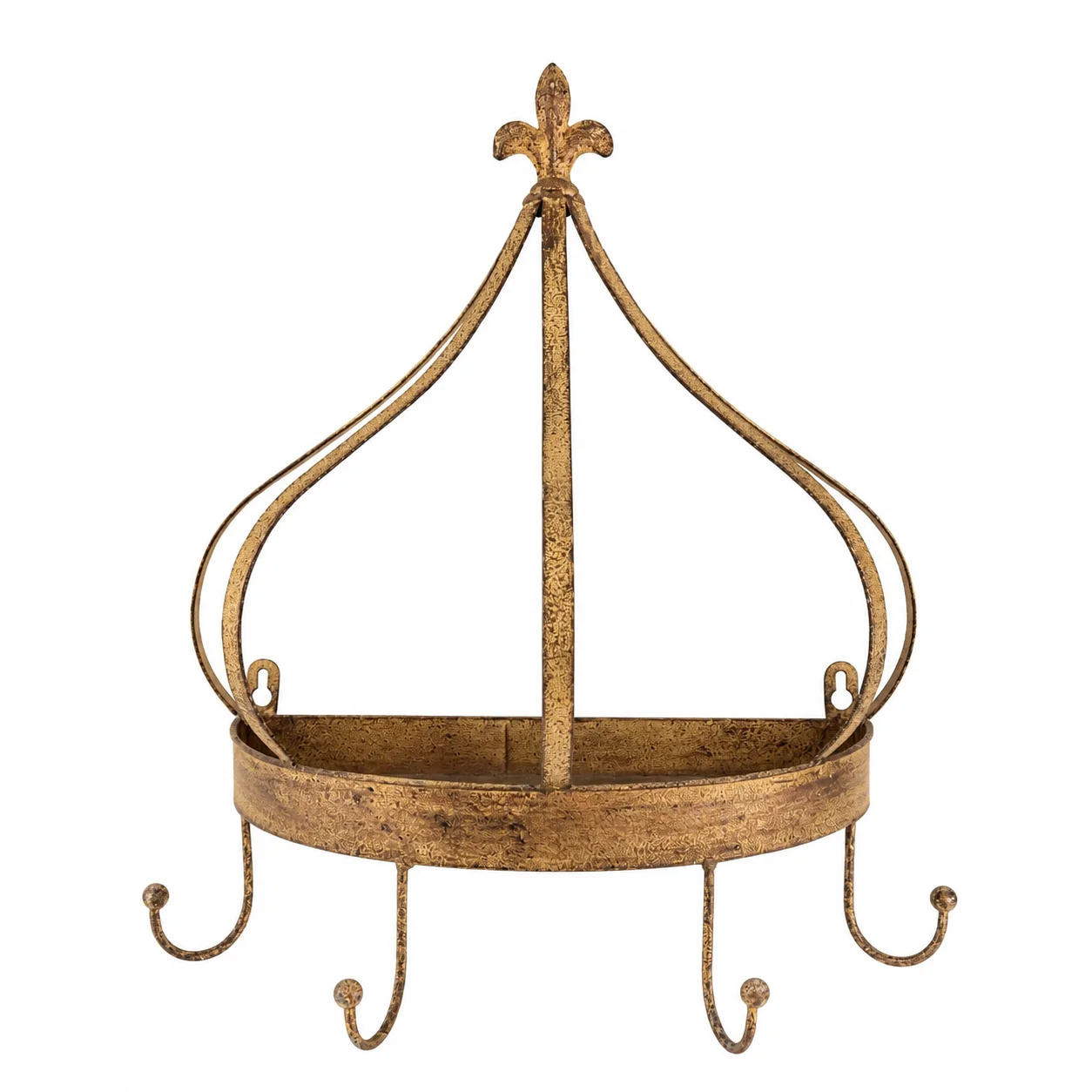 Vintage Crown Wall Shelf, Rustic Iron Half-Round Decorative Display Rack with Hooks, Antique Bronze Finish