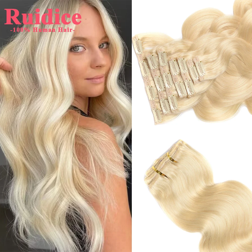 

14 to 24 60# Bleach Blonde Wavy Human Hair Clip in Extensions Body Wave Remy Hair Clip Ins Natural Human Hair Clip On 110-200G