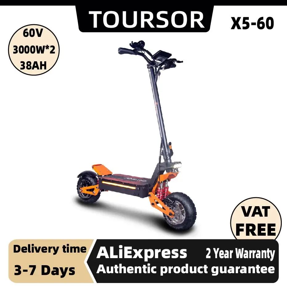 

TOURSOR X5 3000W*2 Dual Motor Electric Scooter For Adults 60V35Ah Battery E-Scooter 11Inch Tire Foldable Road EScooter