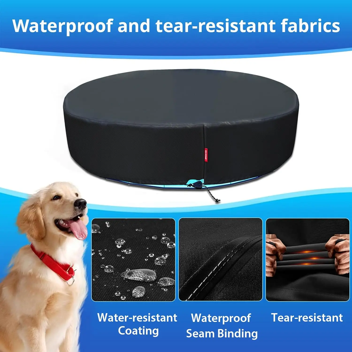 غطاء حمام سباحة دائري مقاوم للرياح مقاس 77-80 بوصة - تصميم مقاوم للماء قابل للطي لحمامات السباحة للأطفال أو الكلاب