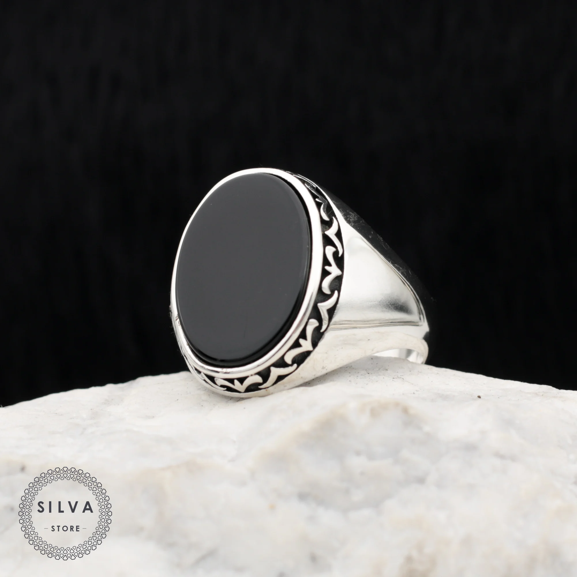 

Original Sterling 925 Silver Men's Ring With Onyx Stone Man Jewellery Stamped With Silver Stamp 925 All Sizes Are Available