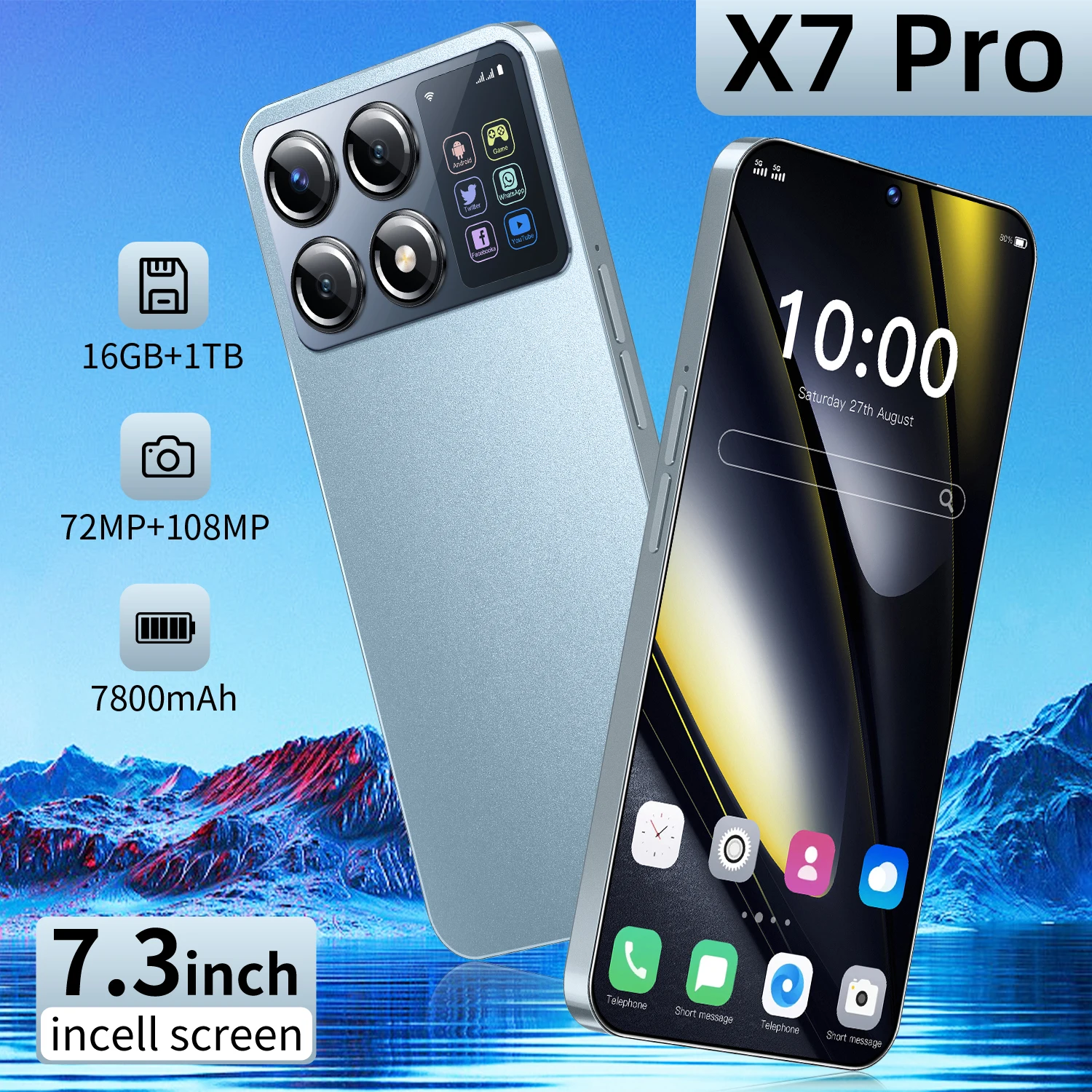 2025 X7 Pro Smartphone 7.3 '' Full Screen 4G/5G Cell Phone 16TB+1TB 7800mAh Mobile Phones 108MP Global Version Celulares