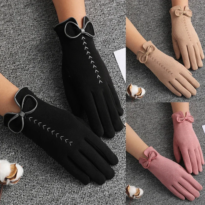 AliExpress Ladies Bow Embroidery Gloves Touch Screen Driving Mittens Winter Outdoor Keep Warm Fashion Cycling