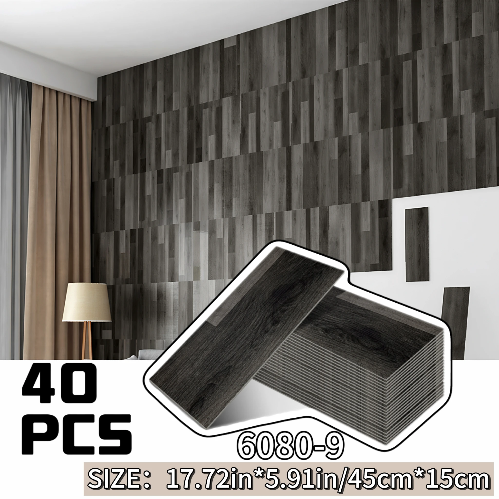 NINETAI 40 Stück luxuriöse Vinyl-Basisplatten mit Holzmaserung, selbstklebende, wasserfeste Peel-Off-Fliesen, 17,8 Zoll x 5,9 Zoll