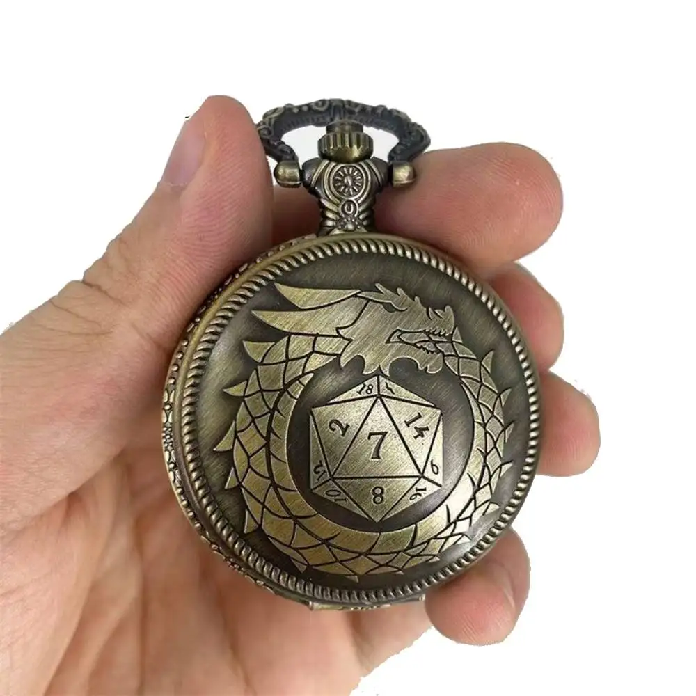 

Dragon D20 Dice Box Pocket Watch Dice Case with 7pcs Metal Polyhedral Dice jewelry case Metal Dice Box With waist chain DND Dice