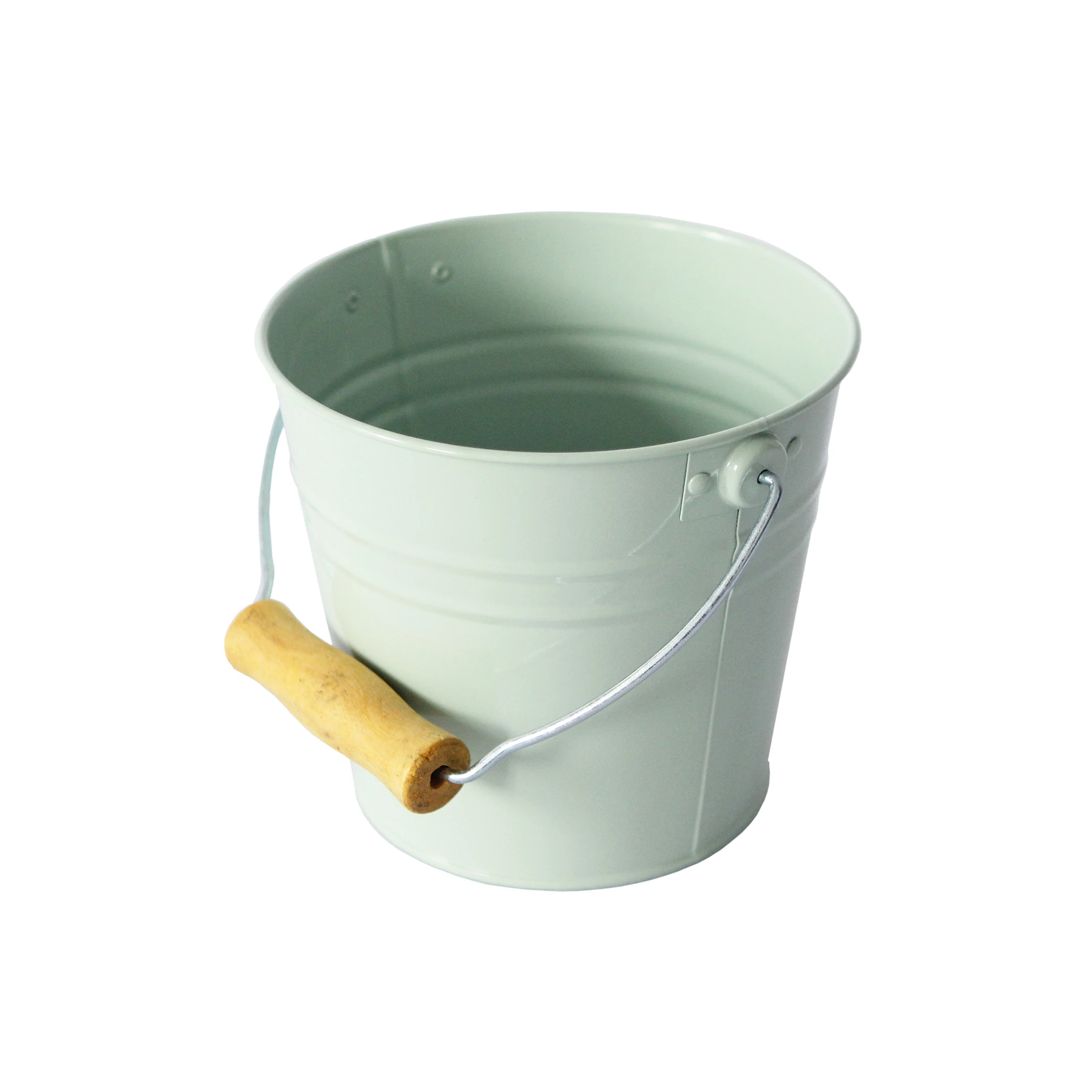 Metal Pail with Wooden Handle Seafoam Green Color Montessori Practical Life