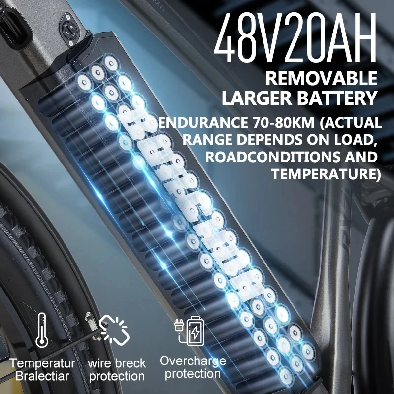 Bicicleta Elétrica RX70 45KM/H 27.5 Polegadas com Bateria de Lítio 48V 20AH para Adultos