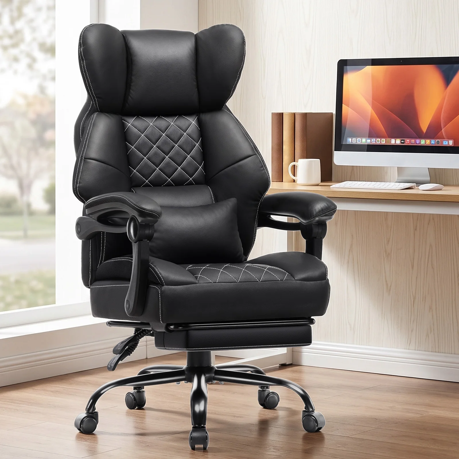 GTPLAYERSedia da gaming, sedia da ufficio ergonomica con poggiapiedi e supporto lombare, sedia direzionale con schienale alto per persone alte, sedia per computer ampia, regolabile in altezza,