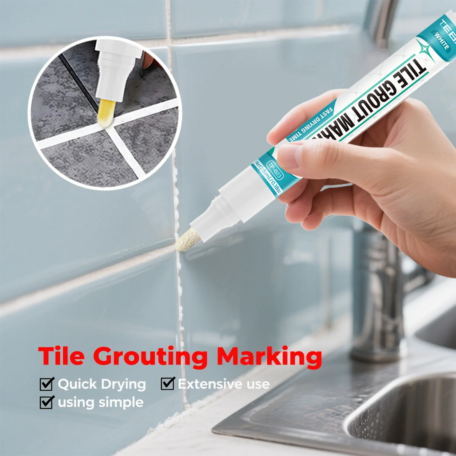

5ml Waterproof Tile Marker Grout Pen Wall Seam for Floor Bathroom Kitchen Toilet Wall Seam Repair White