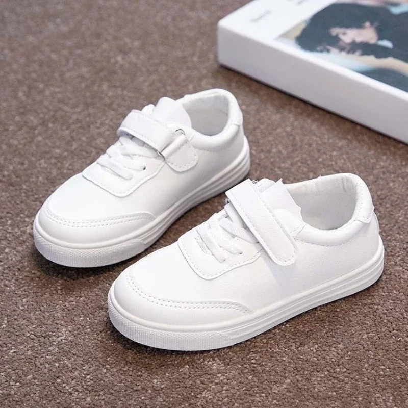 Kinderen Witte Sneakers Pu Lederen Ademende School Kinderen Casual Schoenen Mode All-Match 25-36 Anti-Slip Jongens Meisjes Board Schoen - afbeelding 2