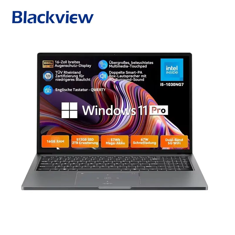 Laptop Blackview Acebook 12, 16 Pollici, 16GB DDR4, 512GB SSD, Windows 11 Pro, Intel Core I5-1030NG7, Batteria da 57Wh, Notebook