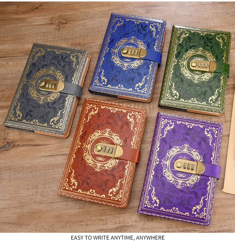 Retro-Digital-Passwort-Notizbuch, Tagebuch mit Schloss, A5, perfekt für Männer und Frauen – PU-Leder, Zahlenschloss, Personen, Privatsphäre – Detail 13